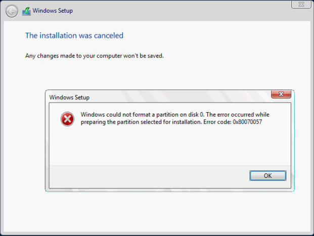 Microsoft fix for error 0x80070057